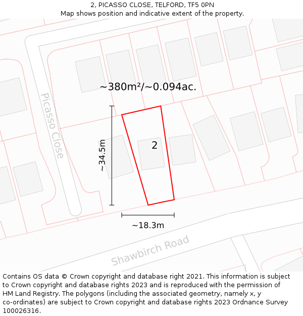 2, PICASSO CLOSE, TELFORD, TF5 0PN: Plot and title map