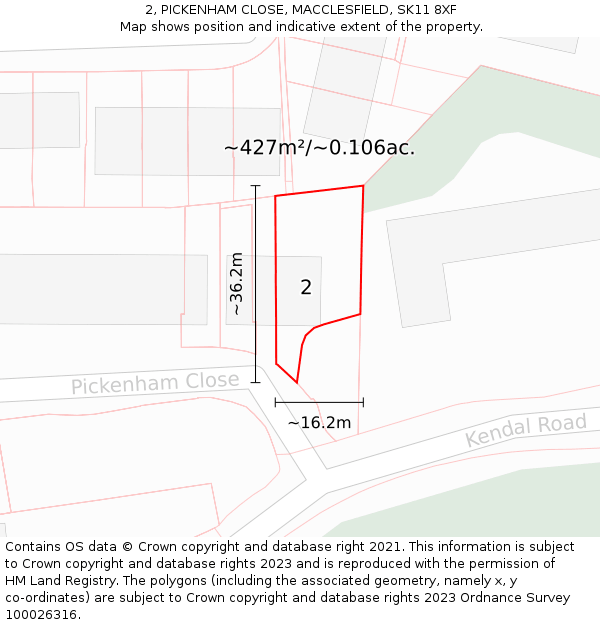 2, PICKENHAM CLOSE, MACCLESFIELD, SK11 8XF: Plot and title map