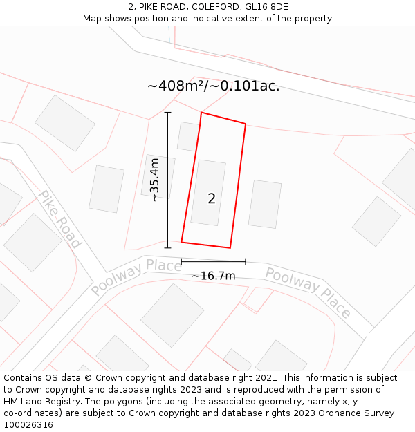 2, PIKE ROAD, COLEFORD, GL16 8DE: Plot and title map