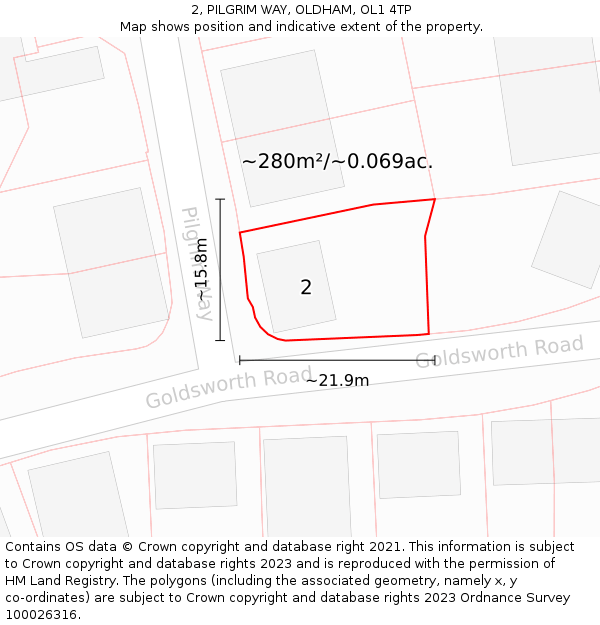 2, PILGRIM WAY, OLDHAM, OL1 4TP: Plot and title map