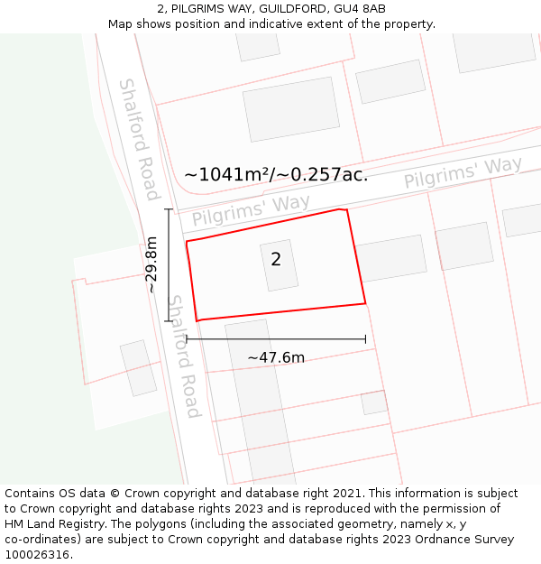 2, PILGRIMS WAY, GUILDFORD, GU4 8AB: Plot and title map