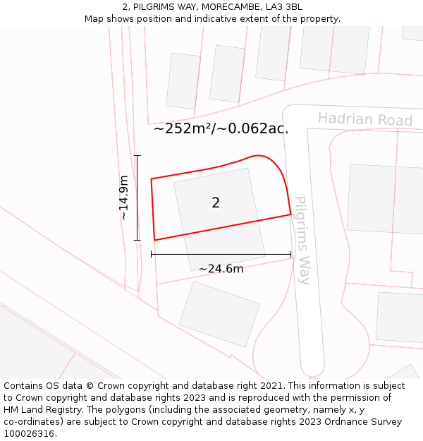 2, PILGRIMS WAY, MORECAMBE, LA3 3BL: Plot and title map