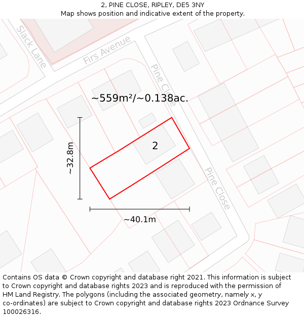 2, PINE CLOSE, RIPLEY, DE5 3NY: Plot and title map