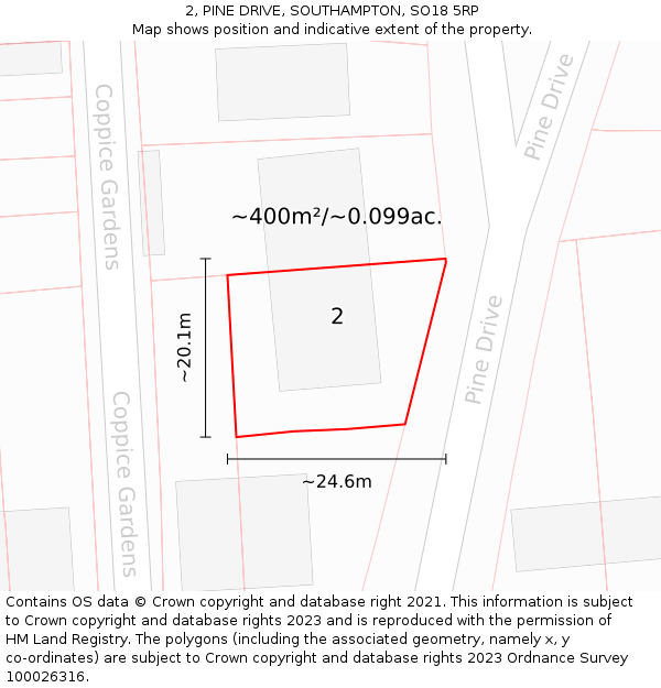 2, PINE DRIVE, SOUTHAMPTON, SO18 5RP: Plot and title map