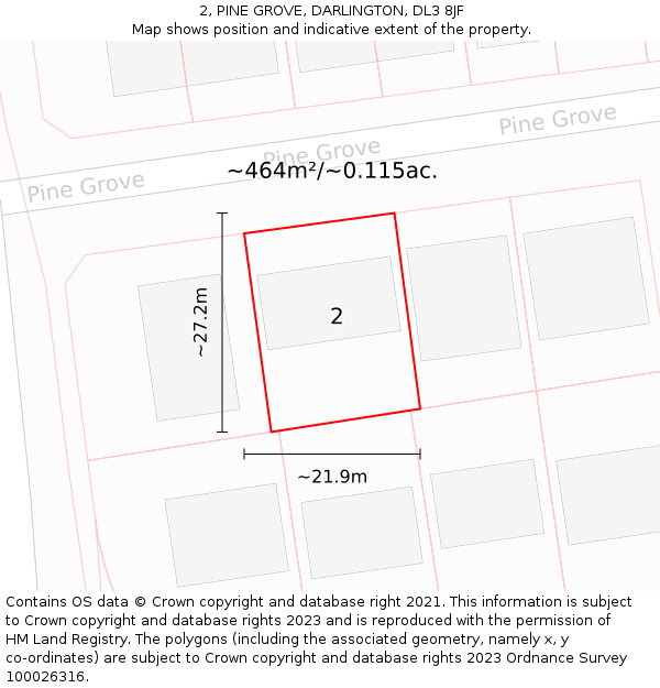 2, PINE GROVE, DARLINGTON, DL3 8JF: Plot and title map