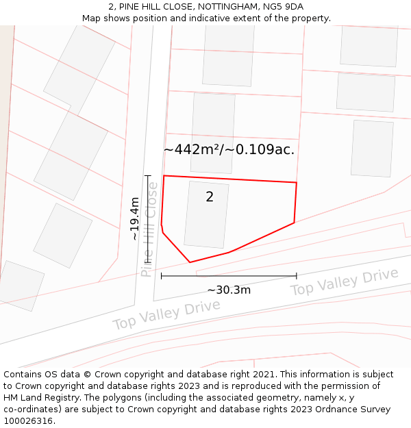 2, PINE HILL CLOSE, NOTTINGHAM, NG5 9DA: Plot and title map