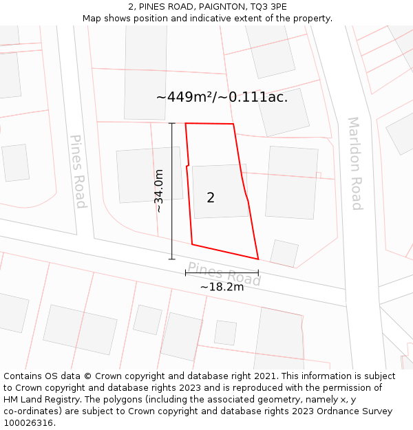 2, PINES ROAD, PAIGNTON, TQ3 3PE: Plot and title map