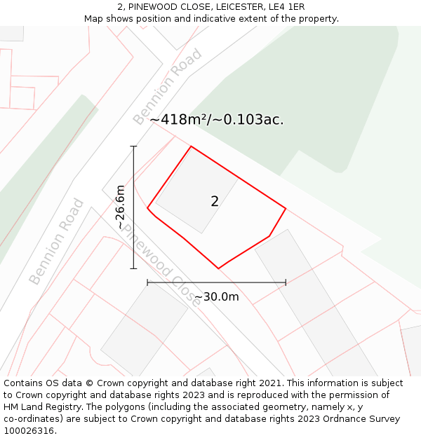 2, PINEWOOD CLOSE, LEICESTER, LE4 1ER: Plot and title map