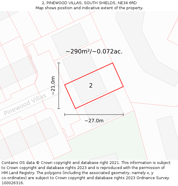 2, PINEWOOD VILLAS, SOUTH SHIELDS, NE34 6RD: Plot and title map