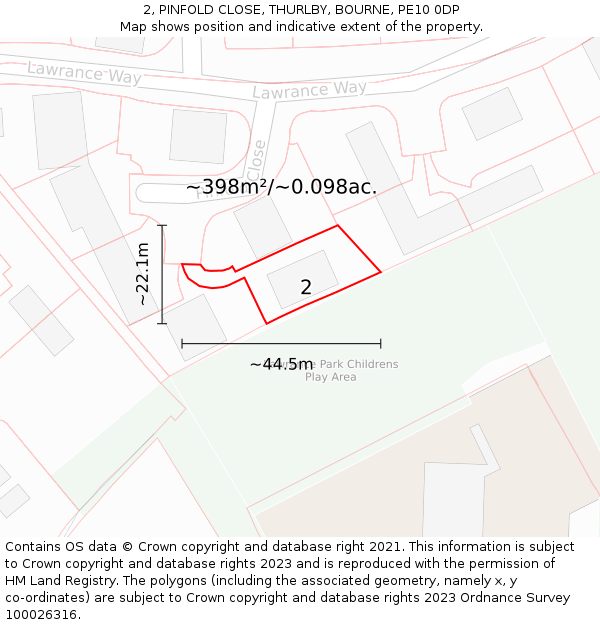 2, PINFOLD CLOSE, THURLBY, BOURNE, PE10 0DP: Plot and title map