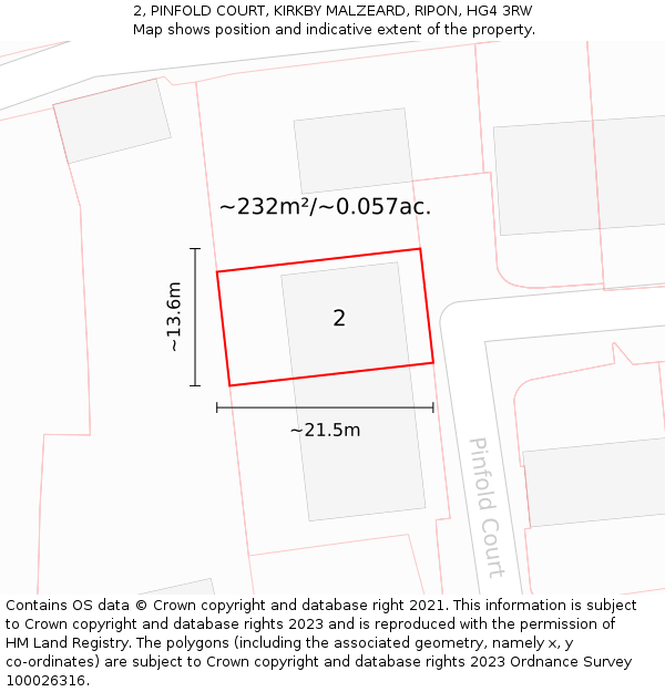 2, PINFOLD COURT, KIRKBY MALZEARD, RIPON, HG4 3RW: Plot and title map