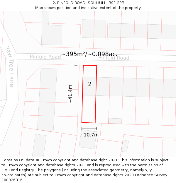2, PINFOLD ROAD, SOLIHULL, B91 2PB: Plot and title map