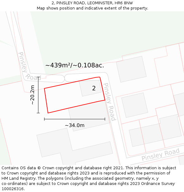 2, PINSLEY ROAD, LEOMINSTER, HR6 8NW: Plot and title map