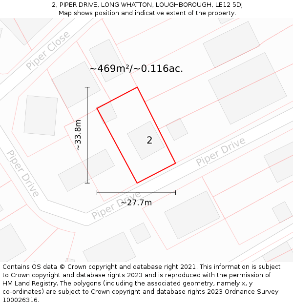 2, PIPER DRIVE, LONG WHATTON, LOUGHBOROUGH, LE12 5DJ: Plot and title map