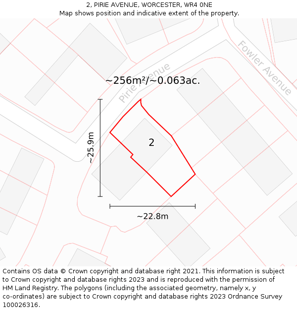 2, PIRIE AVENUE, WORCESTER, WR4 0NE: Plot and title map