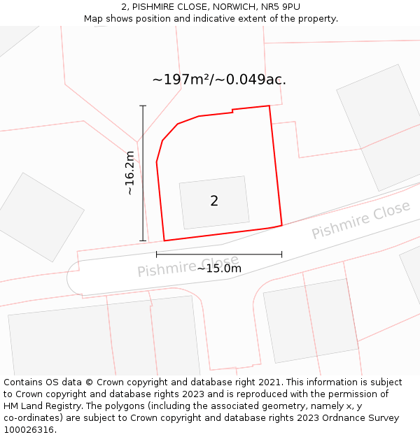 2, PISHMIRE CLOSE, NORWICH, NR5 9PU: Plot and title map