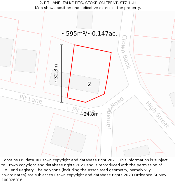 2, PIT LANE, TALKE PITS, STOKE-ON-TRENT, ST7 1UH: Plot and title map