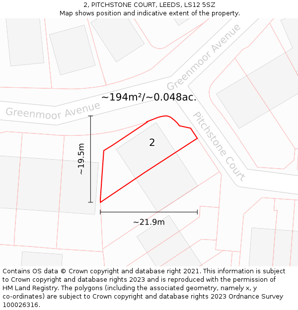 2, PITCHSTONE COURT, LEEDS, LS12 5SZ: Plot and title map