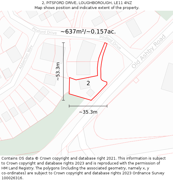 2, PITSFORD DRIVE, LOUGHBOROUGH, LE11 4NZ: Plot and title map