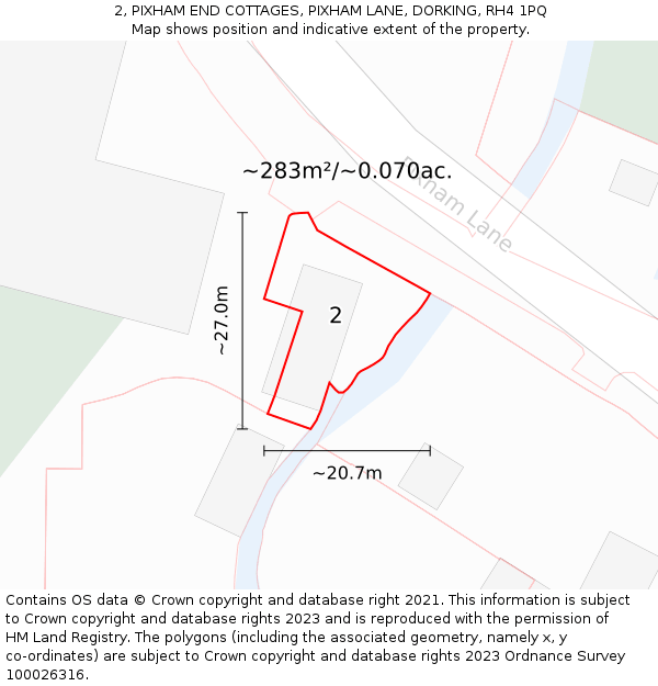 2, PIXHAM END COTTAGES, PIXHAM LANE, DORKING, RH4 1PQ: Plot and title map