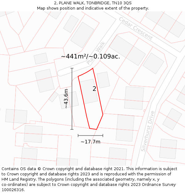 2, PLANE WALK, TONBRIDGE, TN10 3QS: Plot and title map