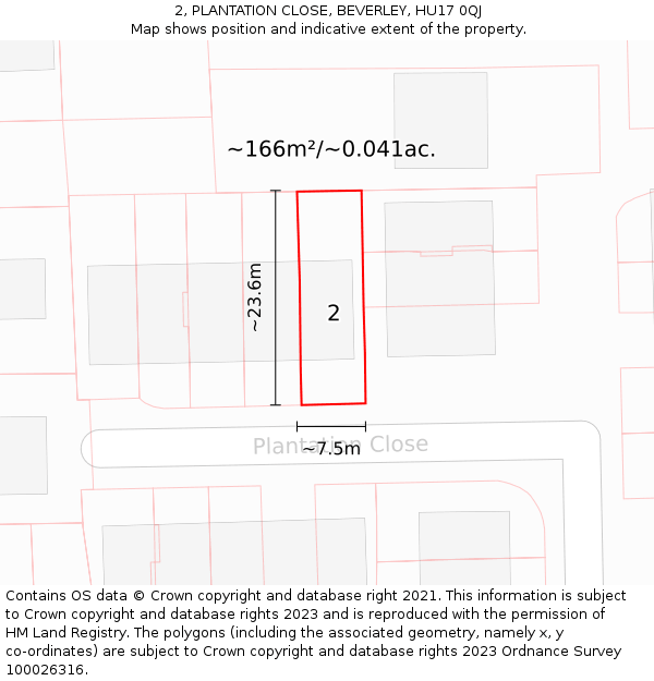 2, PLANTATION CLOSE, BEVERLEY, HU17 0QJ: Plot and title map