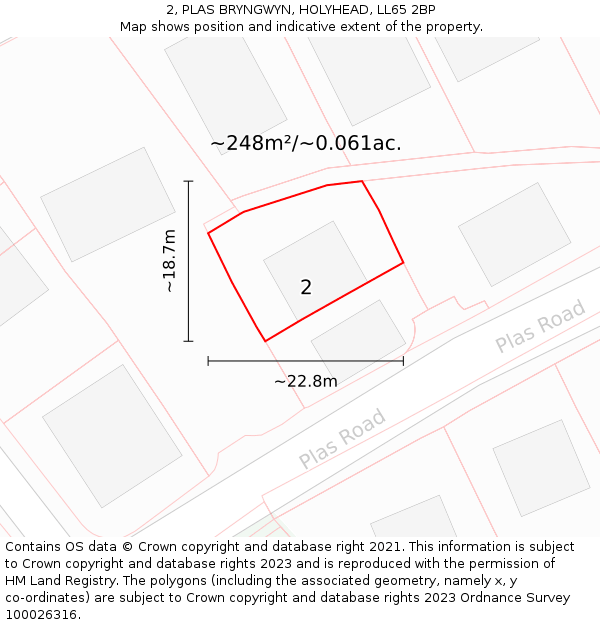 2, PLAS BRYNGWYN, HOLYHEAD, LL65 2BP: Plot and title map