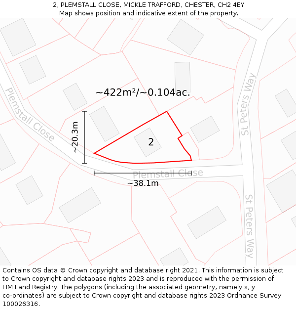 2, PLEMSTALL CLOSE, MICKLE TRAFFORD, CHESTER, CH2 4EY: Plot and title map