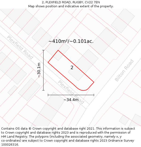 2, PLEXFIELD ROAD, RUGBY, CV22 7EN: Plot and title map