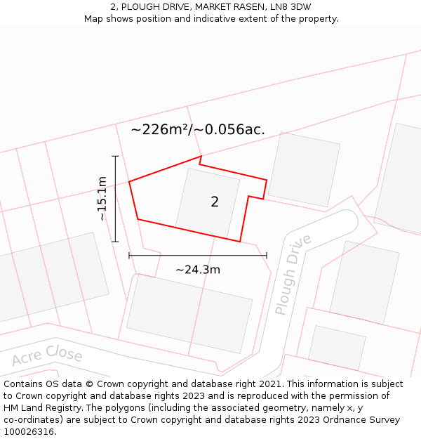 2, PLOUGH DRIVE, MARKET RASEN, LN8 3DW: Plot and title map