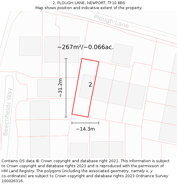 2, PLOUGH LANE, NEWPORT, TF10 8BS: Plot and title map