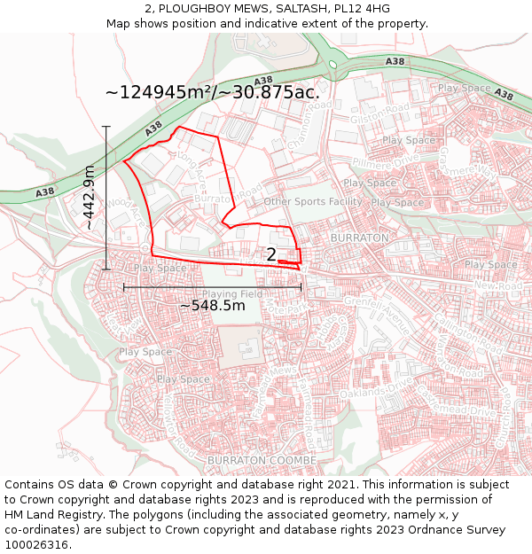 2, PLOUGHBOY MEWS, SALTASH, PL12 4HG: Plot and title map