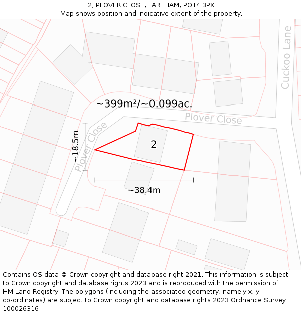 2, PLOVER CLOSE, FAREHAM, PO14 3PX: Plot and title map