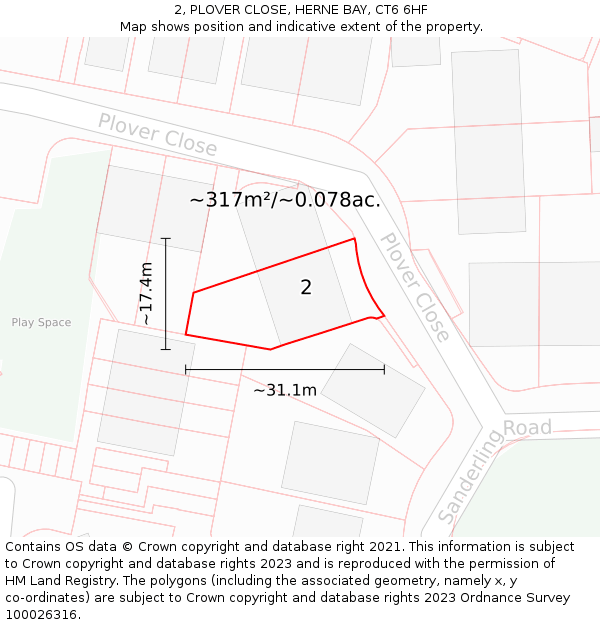 2, PLOVER CLOSE, HERNE BAY, CT6 6HF: Plot and title map