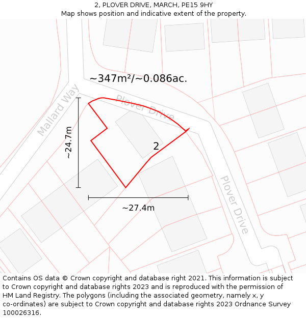 2, PLOVER DRIVE, MARCH, PE15 9HY: Plot and title map