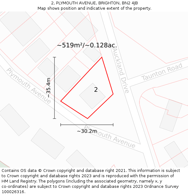 2, PLYMOUTH AVENUE, BRIGHTON, BN2 4JB: Plot and title map