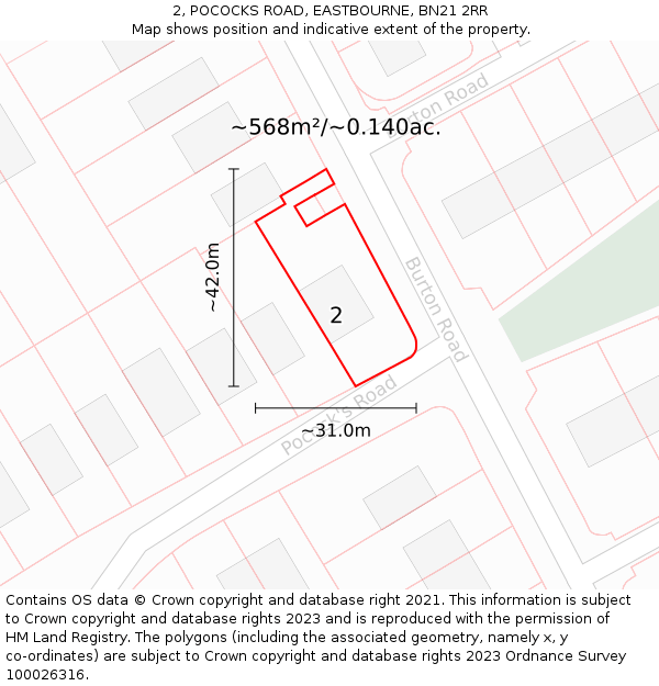 2, POCOCKS ROAD, EASTBOURNE, BN21 2RR: Plot and title map