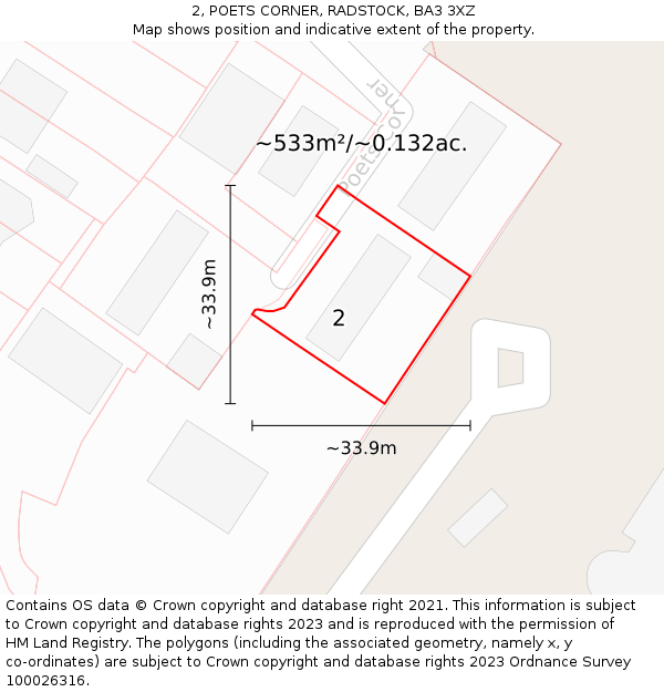 2, POETS CORNER, RADSTOCK, BA3 3XZ: Plot and title map