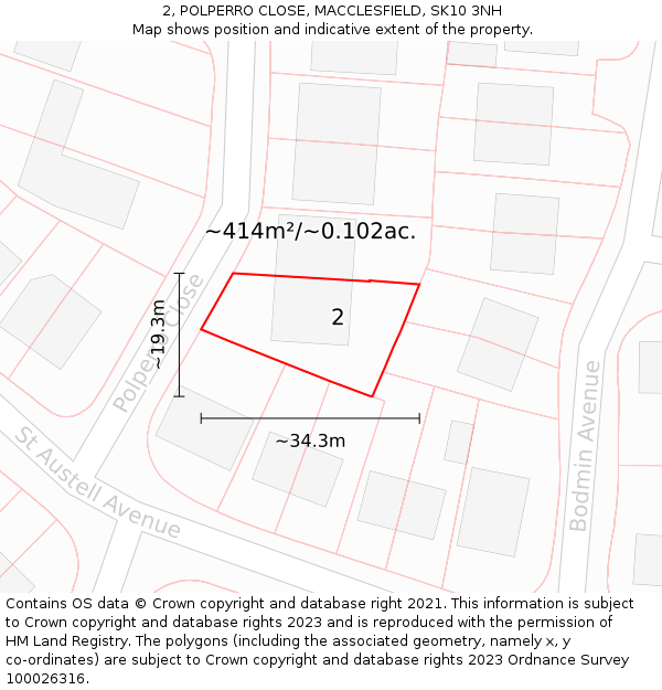 2, POLPERRO CLOSE, MACCLESFIELD, SK10 3NH: Plot and title map