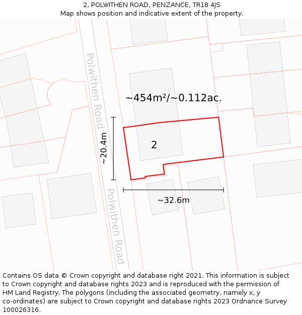 2, POLWITHEN ROAD, PENZANCE, TR18 4JS: Plot and title map