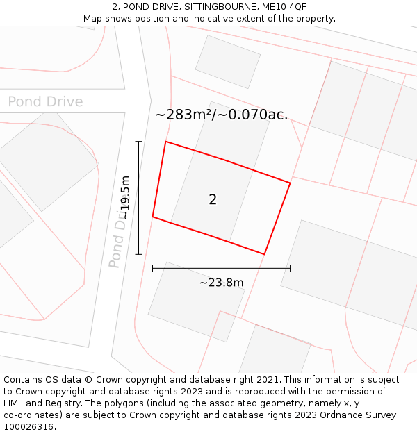 2, POND DRIVE, SITTINGBOURNE, ME10 4QF: Plot and title map