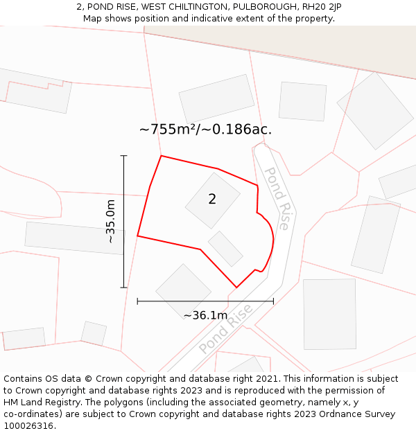 2, POND RISE, WEST CHILTINGTON, PULBOROUGH, RH20 2JP: Plot and title map