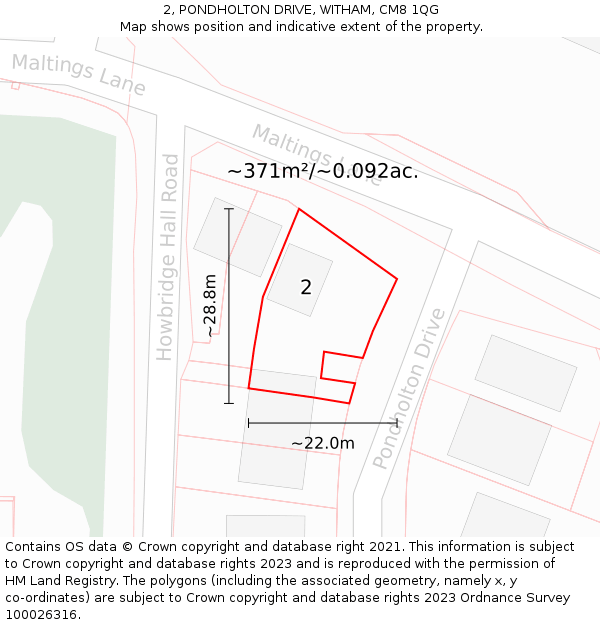 2, PONDHOLTON DRIVE, WITHAM, CM8 1QG: Plot and title map