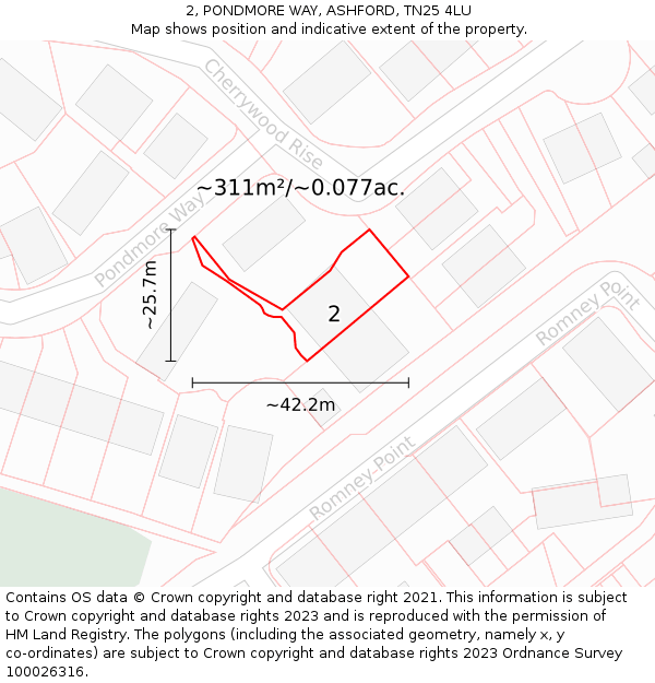 2, PONDMORE WAY, ASHFORD, TN25 4LU: Plot and title map