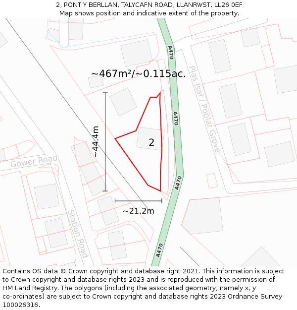 2, PONT Y BERLLAN, TALYCAFN ROAD, LLANRWST, LL26 0EF: Plot and title map