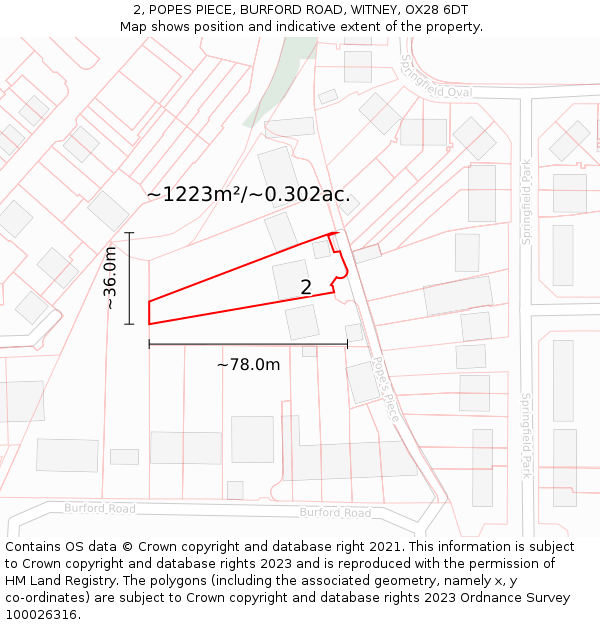 2, POPES PIECE, BURFORD ROAD, WITNEY, OX28 6DT: Plot and title map