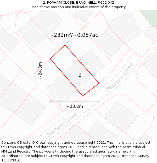 2, POPHAM CLOSE, BRACKNELL, RG12 0XZ: Plot and title map