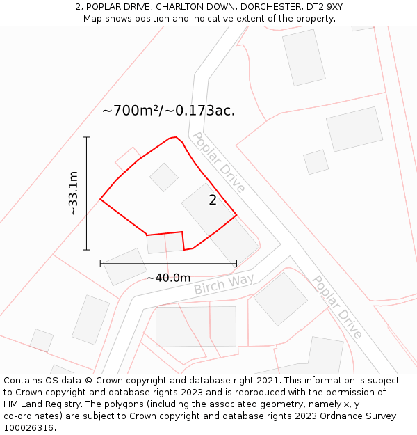 2, POPLAR DRIVE, CHARLTON DOWN, DORCHESTER, DT2 9XY: Plot and title map