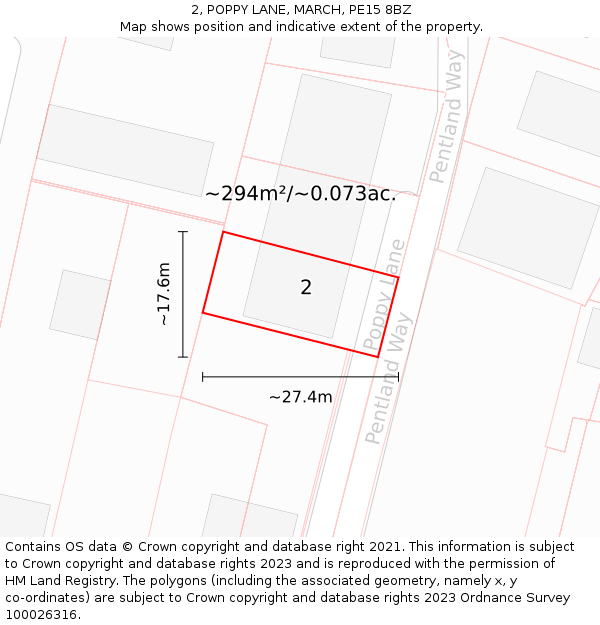 2, POPPY LANE, MARCH, PE15 8BZ: Plot and title map