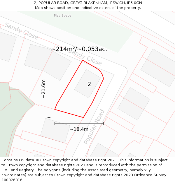 2, POPULAR ROAD, GREAT BLAKENHAM, IPSWICH, IP6 0GN: Plot and title map